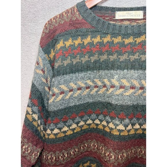 Mark & Spencer Sweater Men EU 3 Crew Neck Printed Long Sleeve 18% Wool - Picture 9 of 9